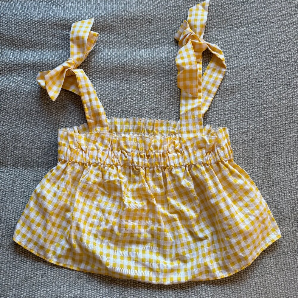 Kos Resort Yellow Gingham Print Tie Crop Top - Size Small